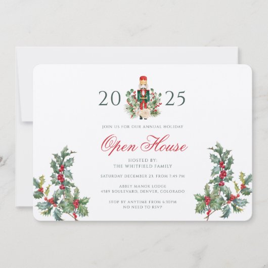 Weihnachts Open House Red Berries Greenery Einladung (Vorderseite)