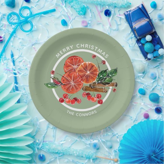 Weihnachts Orange Slices Cinnamon Sticks Berries Pappteller (Party)