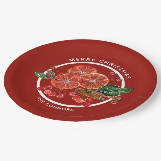 Weihnachts Orange Slices Cinnamon Sticks Berries Pappteller (Schrägansicht)