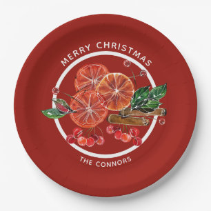 Weihnachts Orange Slices Cinnamon Sticks Berries Pappteller