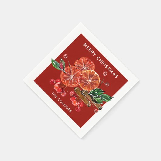 Weihnachts Orange Slices Cinnamon Sticks Red Serviette (Ecke)