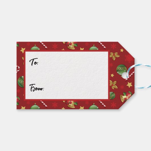 Weihnachts-Ornamant & Candy Cane Muster Geschenkanhänger (Vorderseite (Horizontal))