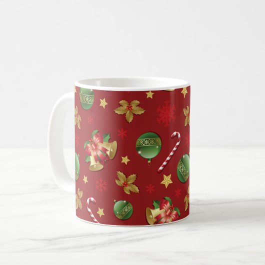 Weihnachts-Ornamant & Candy Cane Muster Kaffeetasse (Vorderseite Links)