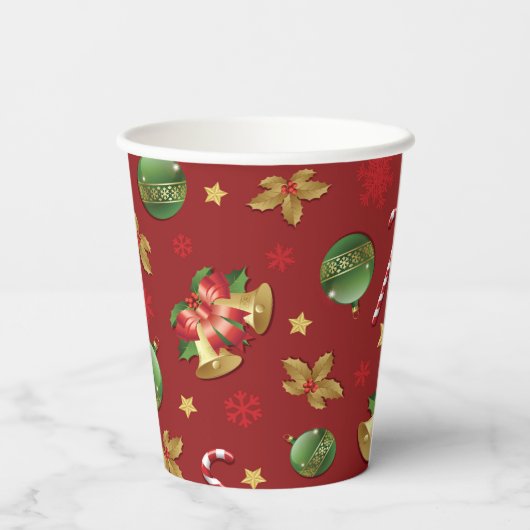 Weihnachts-Ornamant & Candy Cane Muster Pappbecher (Rückseite)