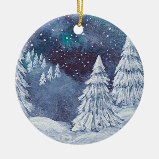 Weihnachts-Ornament handgemalt Aquarell Winter Keramikornament (Vorne)