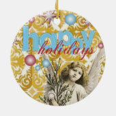 Weihnachts-Ornament, Happy Holidays Engel Keramik Ornament (Hinten)