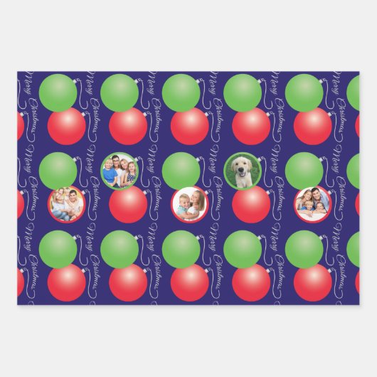 Weihnachts-Ornament-Muster Familie Foto Collage Geschenkpapier Set (Vorderseite 2)