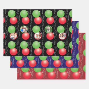 Weihnachts-Ornament-Muster Familie Foto Collage Geschenkpapier Set