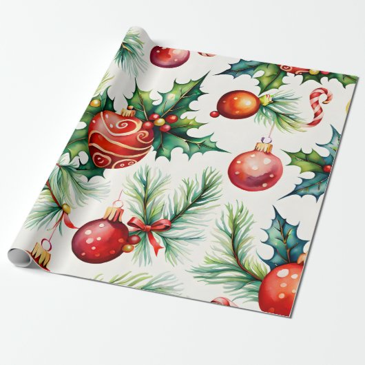Weihnachts-Ornament-Muster Geschenkpapier (Ungerollt)