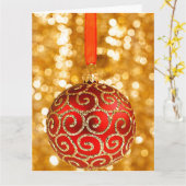 Weihnachts-Ornament Rot mit Gold Twinkle Lights Karte (Gelbe Blume)