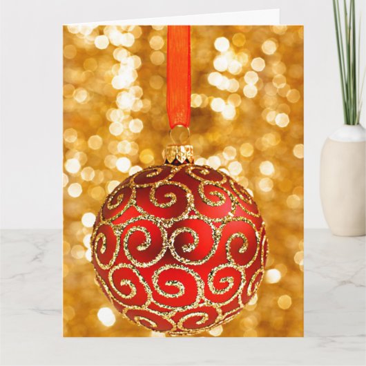 Weihnachts-Ornament Rot mit Gold Twinkle Lights Karte (Vorderseite)