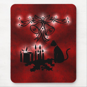 Weihnachts Ornamente mit Sterne und Katze auf rot Mousepad