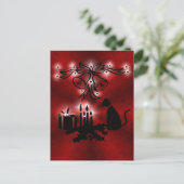 Weihnachts Ornamente mit Sterne und Katze auf rot Postkarte (Stehend Vorderseite)
