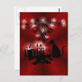 Weihnachts Ornamente mit Sterne und Katze auf rot Postkarte (Vorne/Hinten)