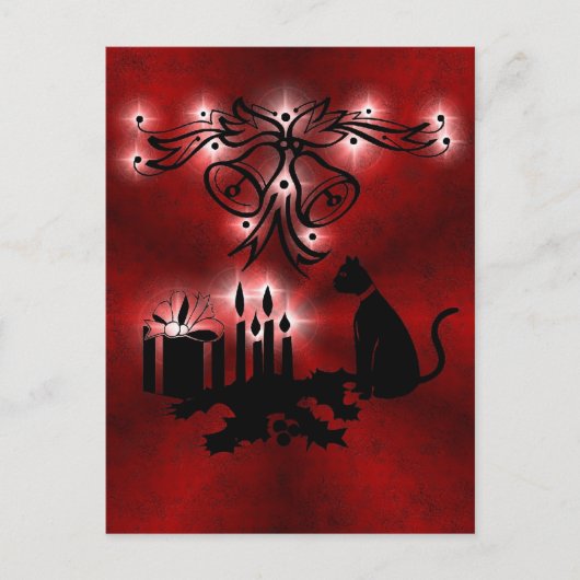 Weihnachts Ornamente mit Sterne und Katze auf rot Postkarte (Vorderseite)