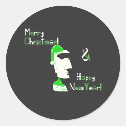 Weihnachts-Osterinsel-Statue Pixelart Runder Aufkleber (Vorderseite)