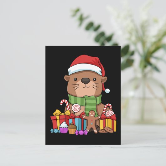 Weihnachts Otter Geschenk Kinder Meer Otter Postkarte (Stehend Vorderseite)