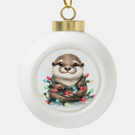 Weihnachts-Otter Keramik Kugel-Ornament (Vorderseite)