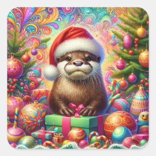Weihnachts-Otter Quadratischer Aufkleber