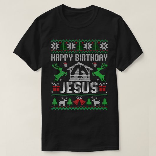 Weihnachts-Outfit glücklich Geburtstag Jesus Feier T-Shirt (Design vorne)