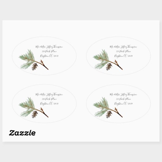 Weihnachts-Oval-Adressenaufkleber - Kiefernzweig Ovaler Aufkleber (Blatt)