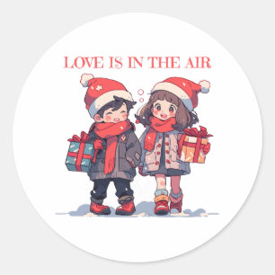 Weihnachts-Paar - Liebe liegt in der Luft Runder Aufkleber
