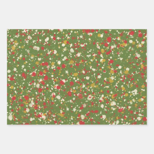 Weihnachts-Paint Spatter in Retro Rot & Olive Gree Geschenkpapier Set (Vorderseite 2)