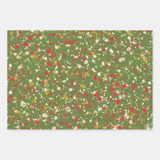 Weihnachts-Paint Spatter in Retro Rot & Olive Gree Geschenkpapier Set (Vorderseite)