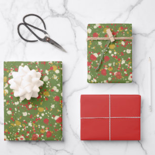 Weihnachts-Paint Spatter in Retro Rot & Olive Gree Geschenkpapier Set