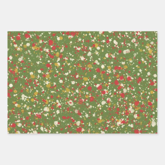 Weihnachts Paint Spatter Muster Red Green Creme Geschenkpapier Set (Vorderseite 2)