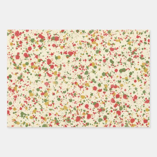 Weihnachts Paint Spatter Muster Red Green Creme Geschenkpapier Set (Vorderseite)