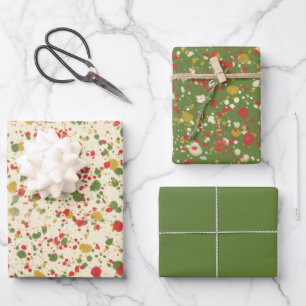 Weihnachts Paint Spatter Muster Red Green Creme Geschenkpapier Set