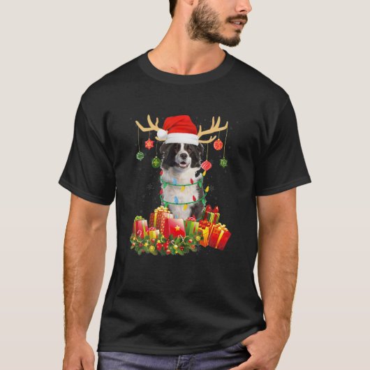 Weihnachts Pajama Border Collie Kostüm T-Shirt (Vorderseite)