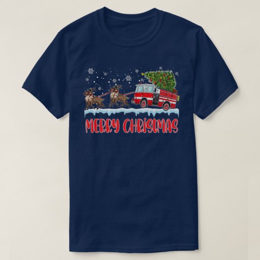 Weihnachts-Pajama Merry Xmas Bäume Feuer T-Shirt (Design vorne)
