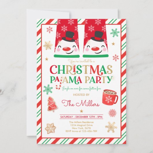 Weihnachts-Pajama-Party Roter Urlaub Pajama Party Einladung (Vorderseite)