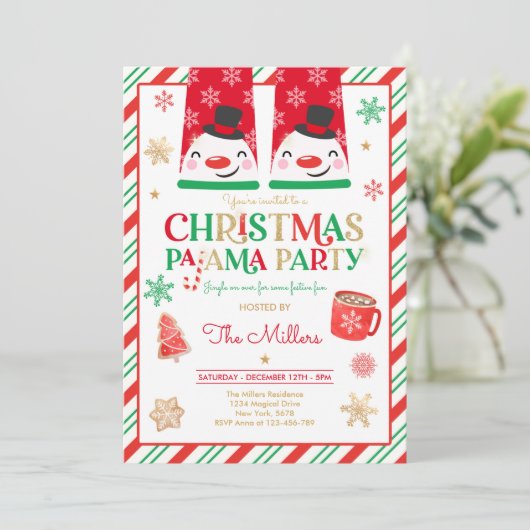 Weihnachts-Pajama-Party Roter Urlaub Pajama Party Einladung (Stehend Vorderseite)