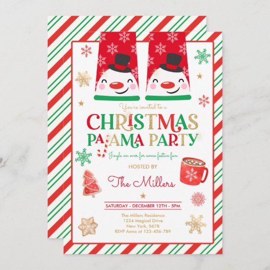Weihnachts-Pajama-Party Roter Urlaub Pajama Party Einladung (Vorne/Hinten)