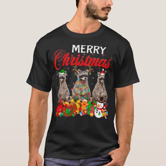 Weihnachts Pajama Raccoon Lover Xmas Tremlicht An T-Shirt (Vorderseite)