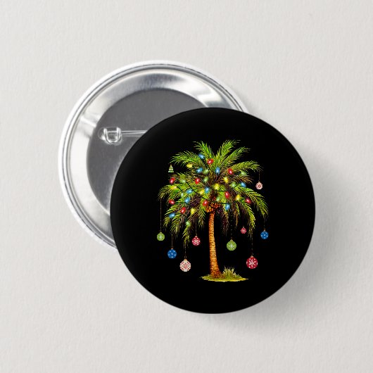 Weihnachts Palm Tree Light Hawaiian Tropical Xmas Button (Vorne & Hinten)