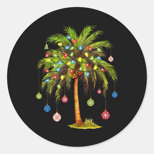 Weihnachts Palm Tree Light Hawaiian Tropical Xmas Runder Aufkleber (Vorderseite)