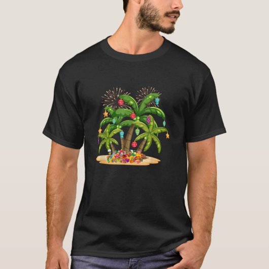 Weihnachts Palm Tree Light Hawaiian Tropical Xmas T-Shirt (Vorderseite)