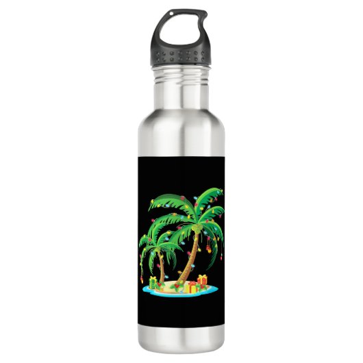 Weihnachts Palm Tree Tropical Xmas Geschenk Coconu Edelstahlflasche (Vorderseite)