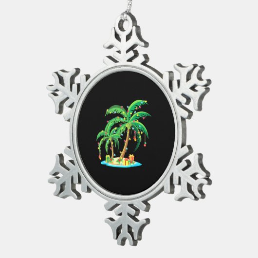 Weihnachts Palm Tree Tropical Xmas Geschenk Coconu Schneeflocken Zinn-Ornament (Rechts)