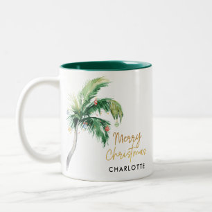 Weihnachts-Palmenbaum-Schriftzug individuell Zweifarbige Tasse