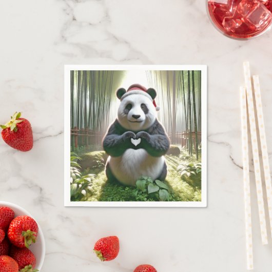 Weihnachts-Panda als Herz Serviette (Beispiel)