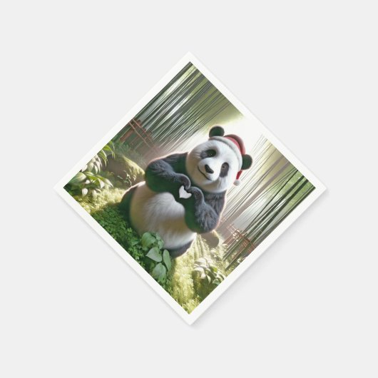 Weihnachts-Panda als Herz Serviette (Ecke)