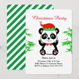 Weihnachts-Panda-Bär-Elf auf weißer Party-Einladun Einladung