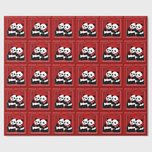 Weihnachts-Panda-Bär paarglänzend Wrapping Papper Geschenkpapier (Flach)