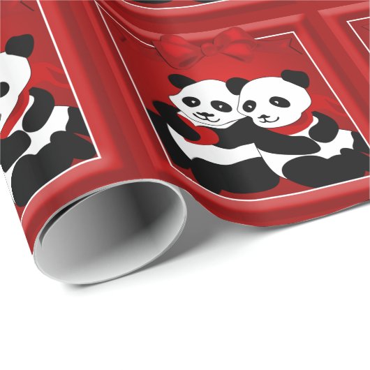 Weihnachts-Panda-Bär paarglänzend Wrapping Papper Geschenkpapier (Rolleneckpunkt)