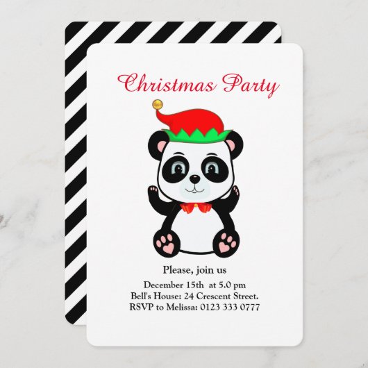 Weihnachts-Panda-Bärenelf auf der Weißen Party Ein Einladung (Vorne/Hinten)